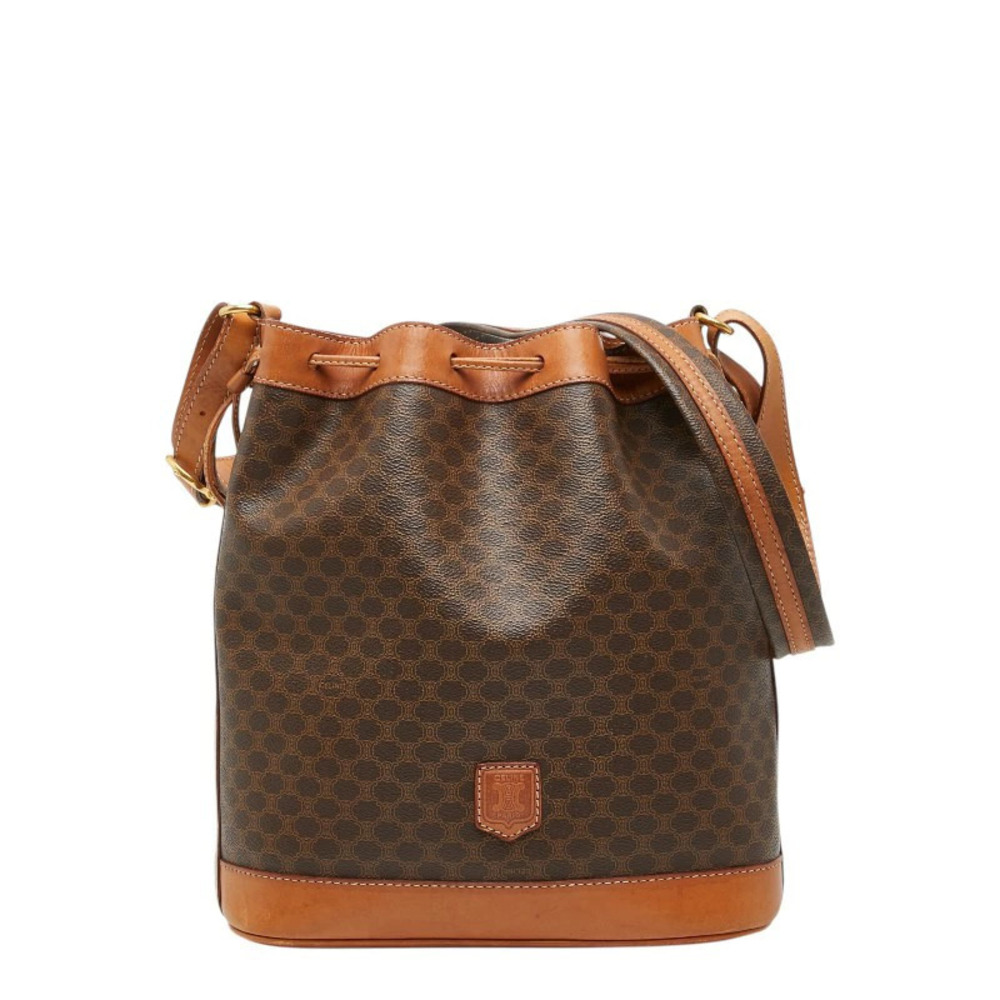 Celine Macadam Shoulder Bag Brown Leather